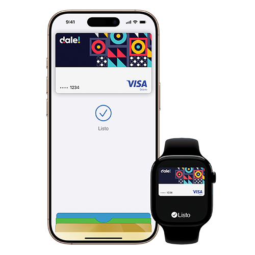 Ahora puedes pagar con Apple Pay​ usando tu Tarjeta Débito​ dale! VISA, sin cuota de manejo.